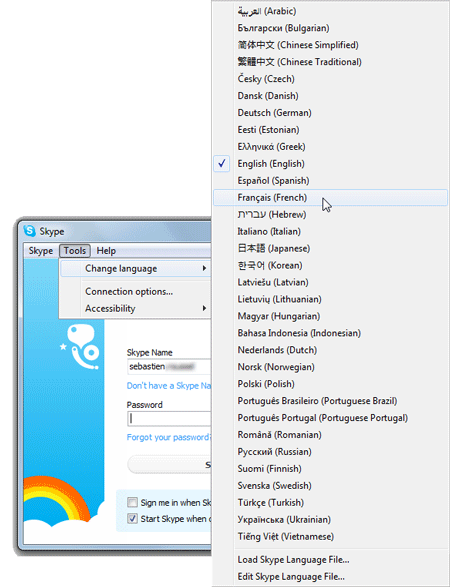 change skype web app language